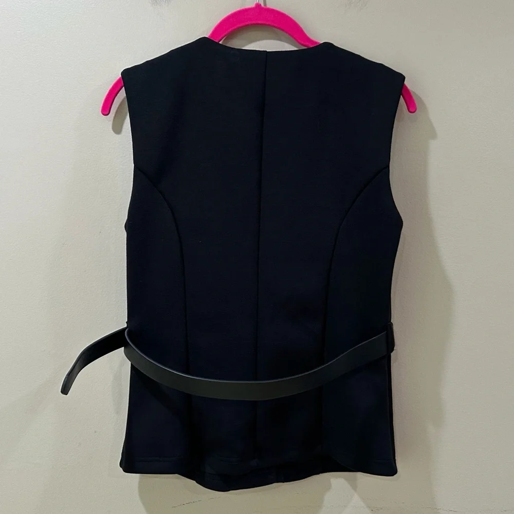 Bailey 44 Belted Vest Top Black Gold Buttons Sleeveless Waistcoat Tailored Small